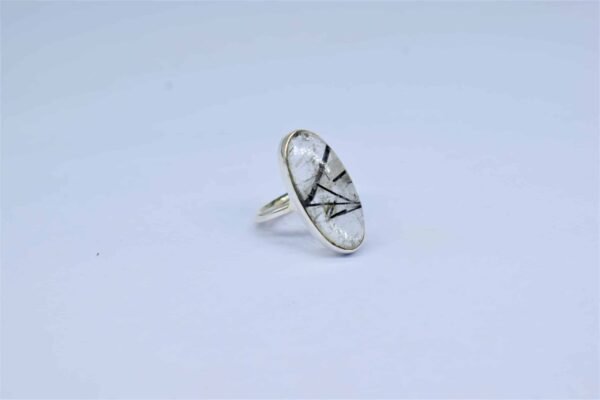 Black Rutile ( Tourmanilated quartz ) Ring - Image 2