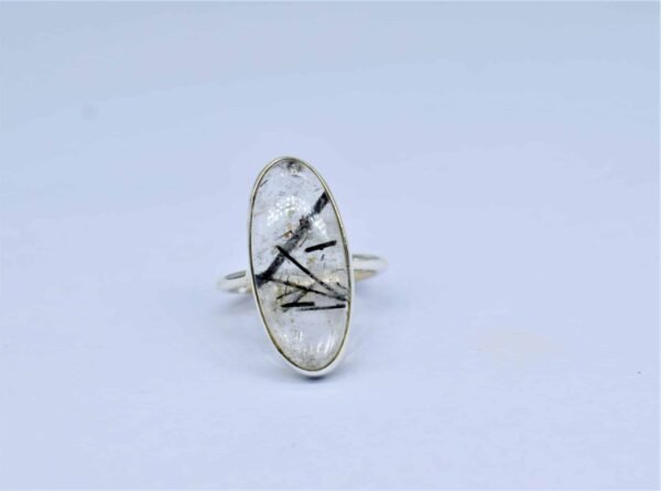 Black Rutile ( Tourmanilated quartz ) Ring