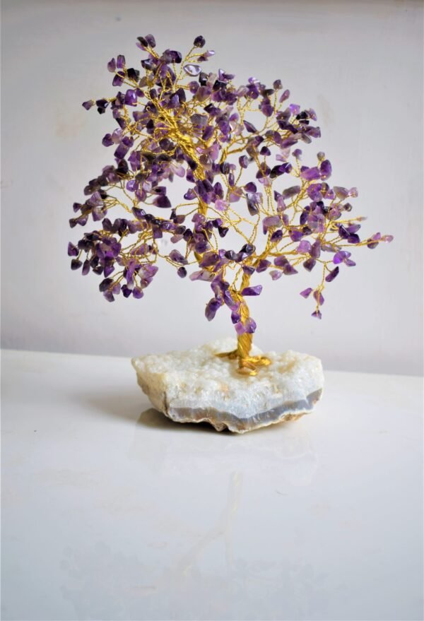 Anxiety Reliever Amethyst Tree On Clear quartz cluster - Image 2