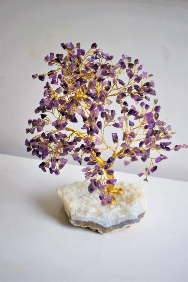 Anxiety Reliever Amethyst Tree On Clear quartz cluster